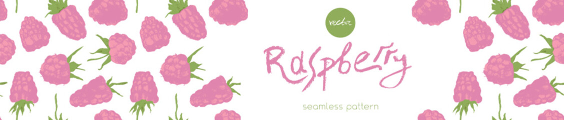 Abstract raspberry hand drawn illustrations. Pink raspberries pattern seamless for textile design, fabric ornament, banner with floral decor. Juice or jam label design. Pink wild berry background. © Design Couple