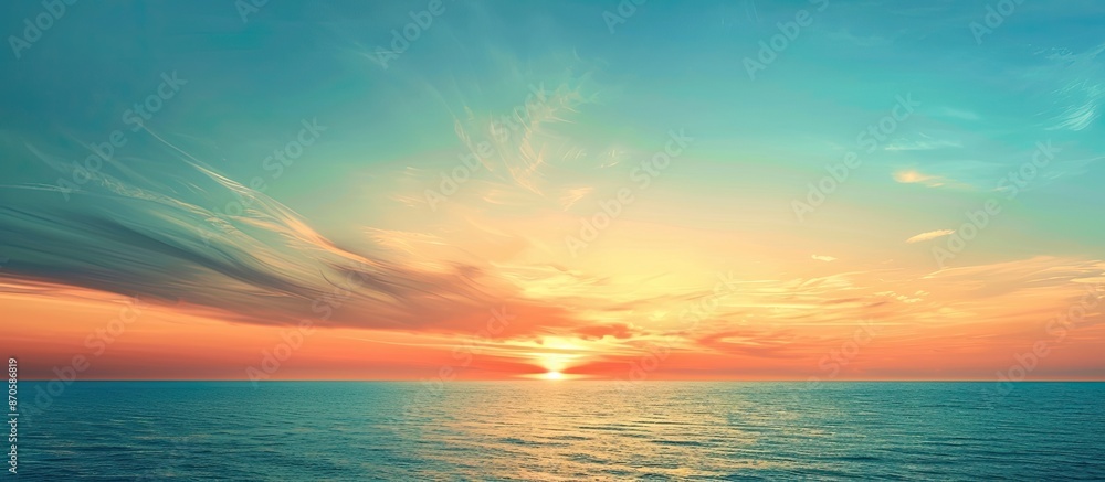 Poster copy space image of a serene early morning sky with a smooth gradient of orange and blue hues, perfe
