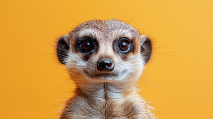 Fototapeta premium A close-up portrait of a meerkat looking directly at the camera with a curious expression