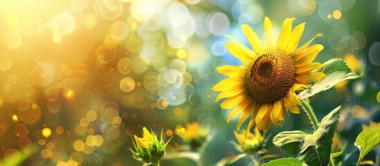 Design featuring sunflower on a blurred background, ideal for use as a backdrop with copy space image.