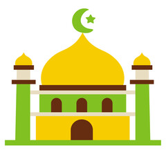 Mosque icon flat design vector illustration, islamic building mosque clip art, gambar masjid mushola langgar clipart image