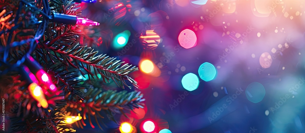 Poster blurry multicolored neon lights on a christmas-themed background with copy space image.
