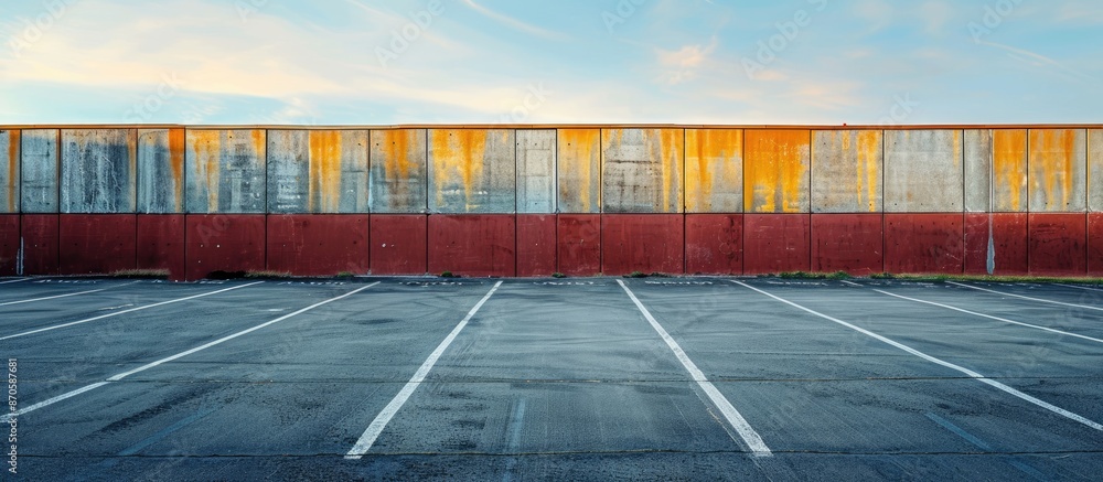 Wall mural close-up view of an empty guest parking space in the parking lot, showing a copy space image.