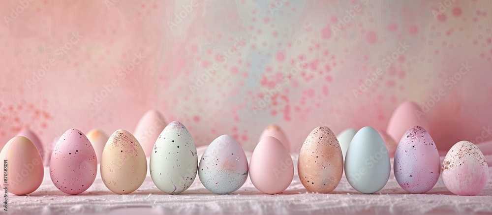 Poster easter-themed composition featuring soft pastel-colored easter eggs against a backdrop, ideal for co