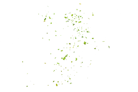 Chopped dry parsley leaves, pile isolated on white background, top view