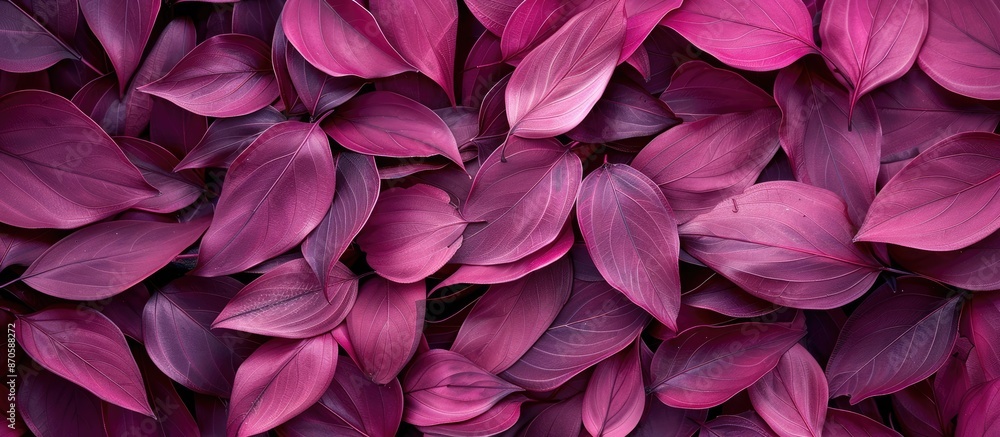 Poster beautiful plum aralia leaves arranged on the ground like flower petals, creating a stunning backgrou