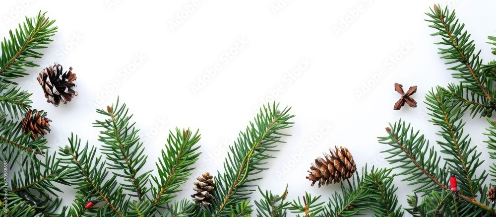 Poster Festive Christmas border featuring fresh fir branches with space for text within the image. image with copy space