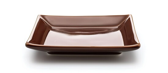 Brown square ceramic plate isolated on white background with a copy space image.