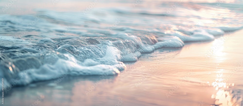 Aufkleber Blurry image of gentle waves on sandy beach at dusk with soft focus and empty copy space.