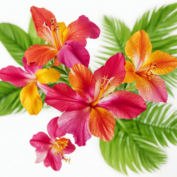 colorful hibiscus flowers and green leaves clip art preview
