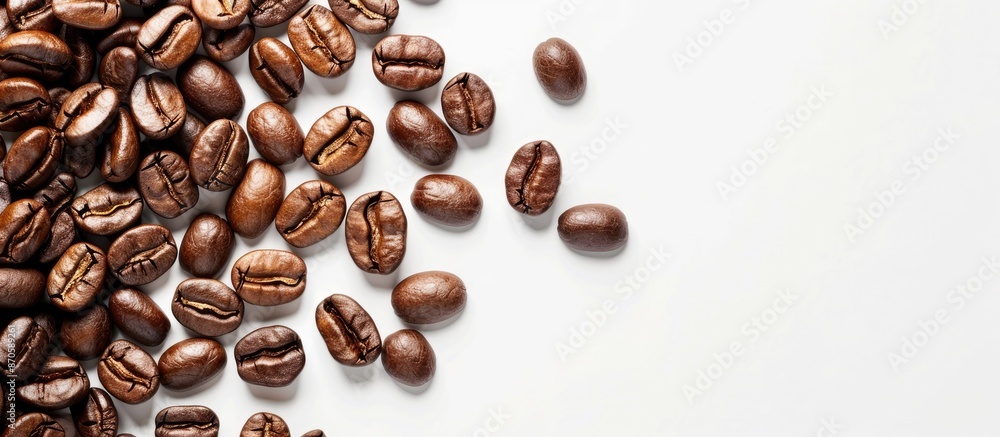 Poster Coffee beans displayed with copy space image against a white background.