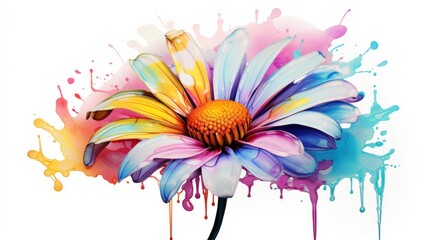 A daisy flower as a digital illustration, bursting with vibrant colors and intricate details.