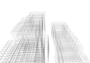 Modern architecture building 3d drawing