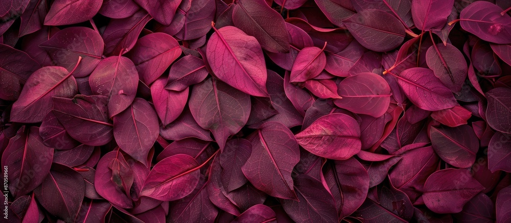 Poster beautiful plum aralia leaves arranged on the ground like flower petals, creating a stunning backgrou