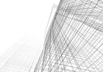 Modern architecture building 3d drawing