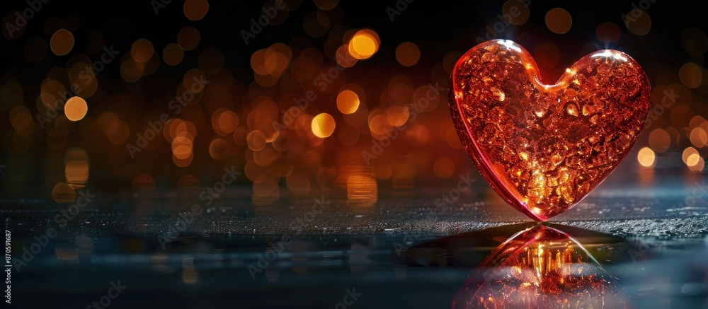Aufkleber An illuminated heart shape on a dark backdrop with reflection, ideal for a Valentines concept with copy space image and room for product placement.