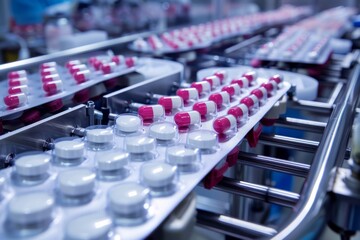 Obraz premium Witness the meticulous attention to detail in drug manufacturing with studio isolate shots showcasing the medicine tablet packaging process.