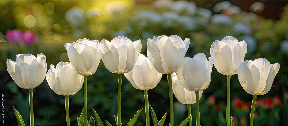 Aufkleber Beautiful white tulips in a spring setting with a background suitable for adding text or images. image with copy space