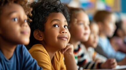 Interested elementary school students in the classroom
