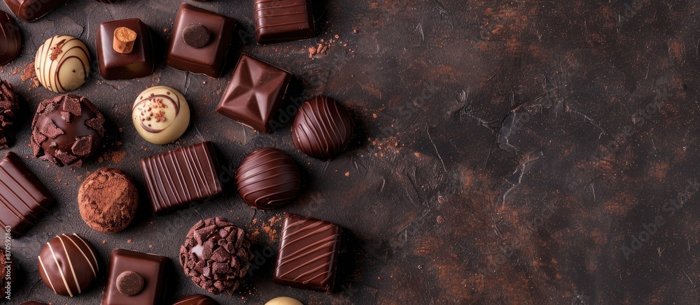 Poster chocolate candies assortment with available copy space image.