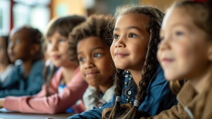 Interested elementary school students in the classroom