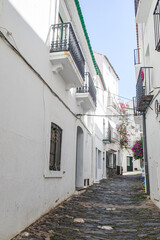 Cadaques, Spain - 30 June, 2024: Narrow streets in the town of Cadaques, Girona, Catalonia