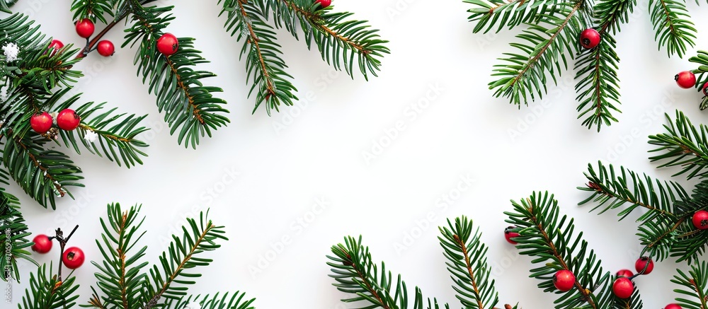 Poster Festive Christmas border featuring fresh fir branches with space for text within the image. image with copy space