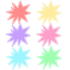 Set of sale sticker, price tag, starburst, quality mark, sunburst badges, pastel stars. Flat vector design elements. Starburst speech bubbles
