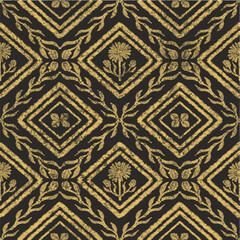Floral seamless embroidery on brown background.Ikat ethnic oriental pattern traditional. Ethnic pattern style. Design for ikat, blanket, fabric, clothing, carpet, textile, ethnic, batik, embroidery.