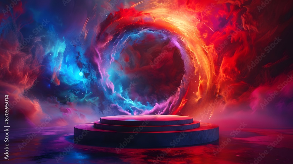 Poster abstract colorful background with podium.