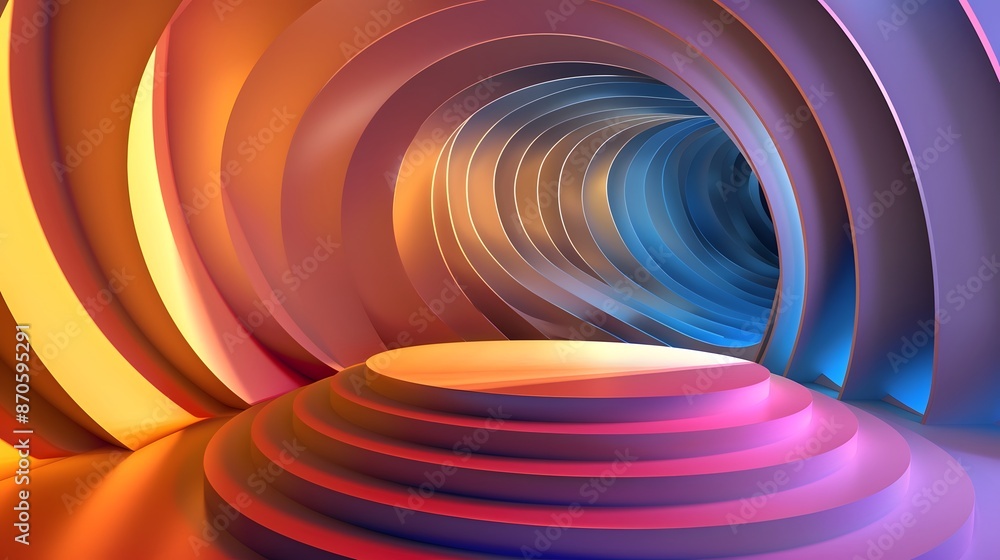 Poster abstract colorful geometric shapes with platform.