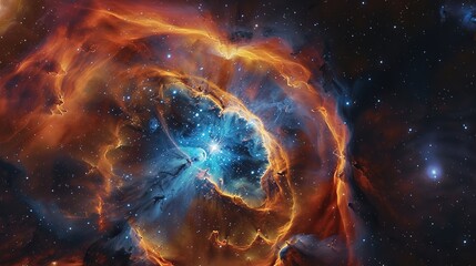 Obraz premium Cosmic Beauty Revealed - Close-Up of Intricate Planetary Nebula Shell Structure and Glowing Gas Clouds