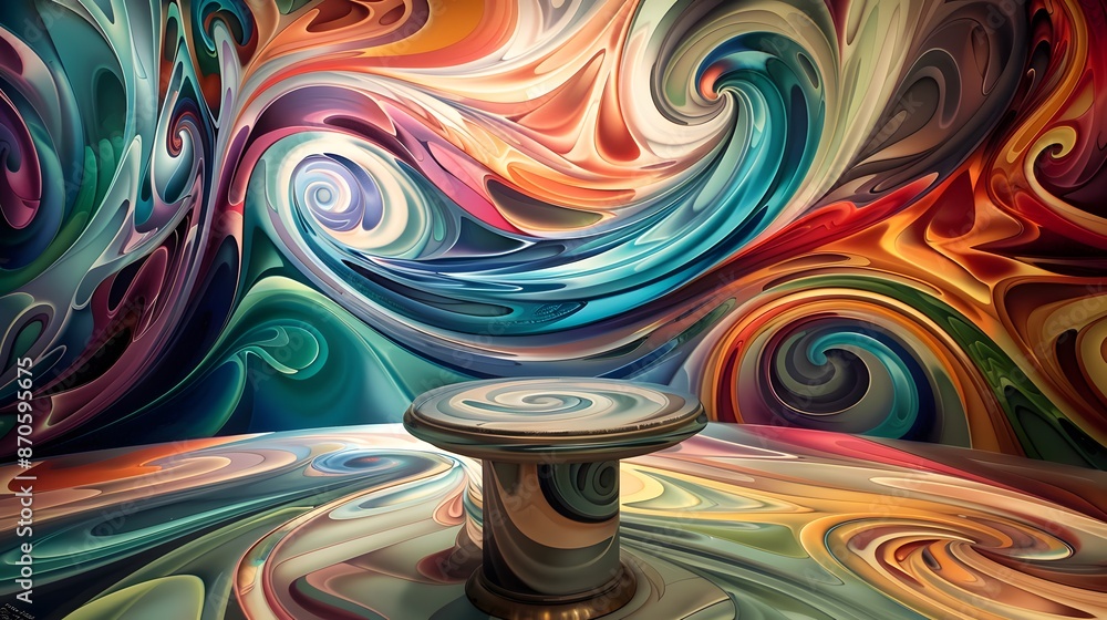 Poster abstract swirling background with circular platform.