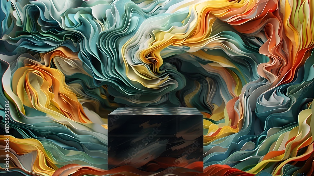 Poster abstract colorful background with black platform.