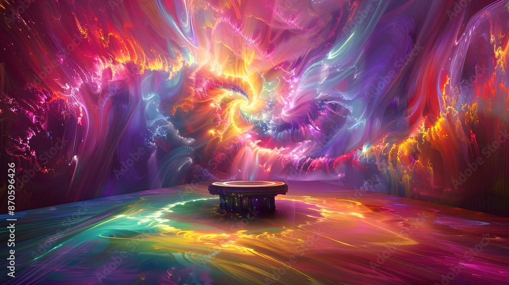 Poster abstract background with colorful swirls and a platform