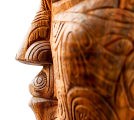 A wooden carved idol Maori Polynesian style isolated on transparent background, PNG with transparent background, side view