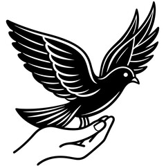 bird flying from human hand minimalistic simple