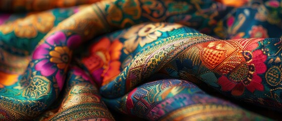 Close-up surface of the intricate pattern of the Indian Brahma. High resolution, rich colors, detailed and lively traditional design elements. Fascinating pictures