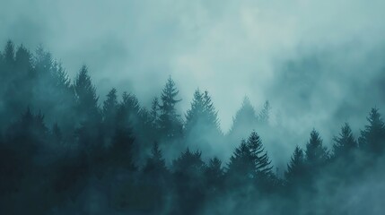 Enigmatic Mist: Moody Shot of Foggy Forest With Barely Visible Trees