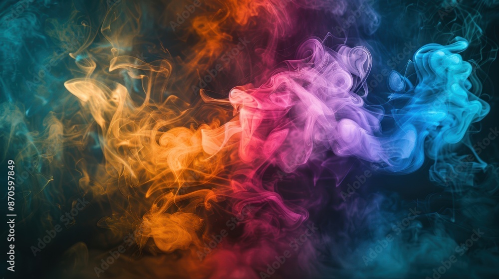 Aufkleber vibrant swirls of colorful smoke on a dark background, creating a dynamic and abstract visual effect