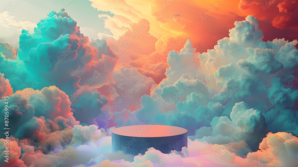 Poster abstract cloudscape with platform.