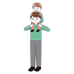 肩車をするお父さんと楽し気な男の子のイラスト