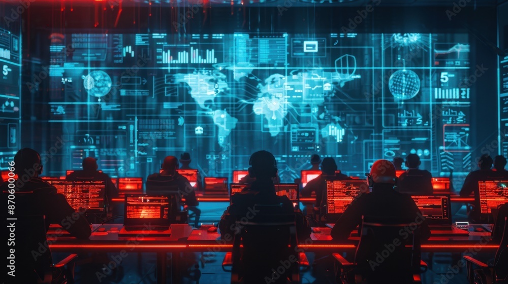 Poster cybersecurity experts monitoring global data