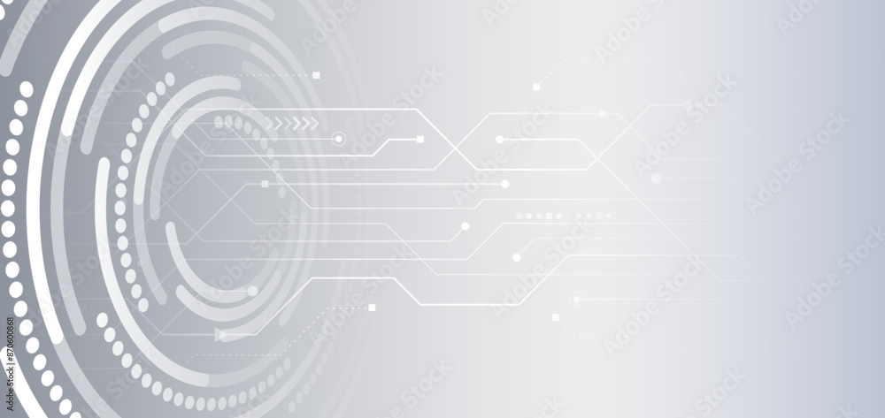 Fototapete Vector illustration of circles and lines with shadows. Abstract futuristic communication. Hi-tech grey background with various technology elements.