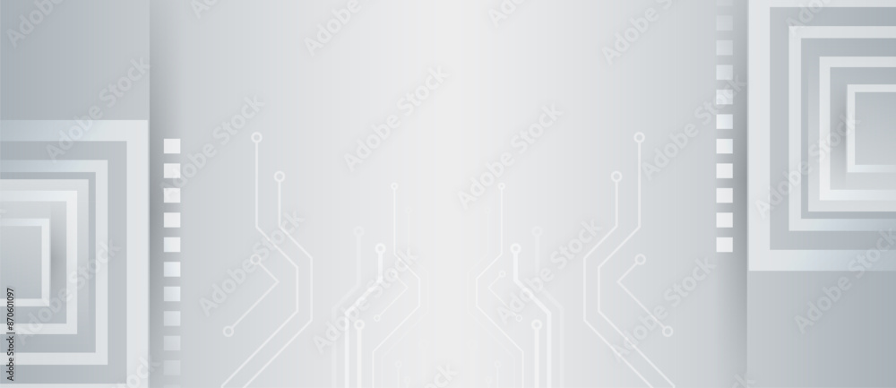 Fototapete Vector illustration of printed circuit board and squares. Abstract futuristic communication. High-tech gray background with various technological elements.