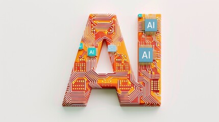 AI circuit technology, AI letters, artificial intelligence, futuristic technology, digital design, electronic circuits, tech concept