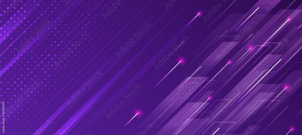 Aufkleber Modern science vector presentation. Abstract lines and glow, futuristic concept. Data transfer and protection, internet communication on a purple background. High computer technology design.