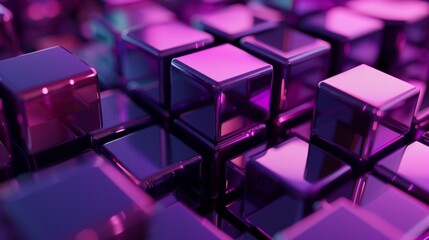 Fototapeta premium Metallic cubes with pearlescent purple color on the dark digital background.