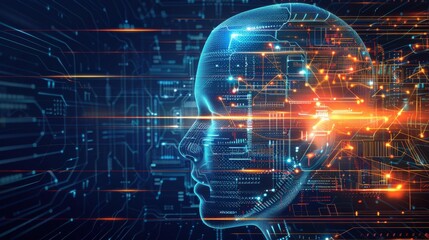 Obraz premium Digital Mind: A Glowing Circuitry Portrait