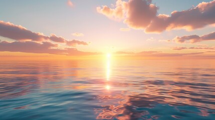 Obraz premium A majestic sunrise over a calm ocean, with the sun's rays reflecting off the water's surface and creating a dazzling spectacle.